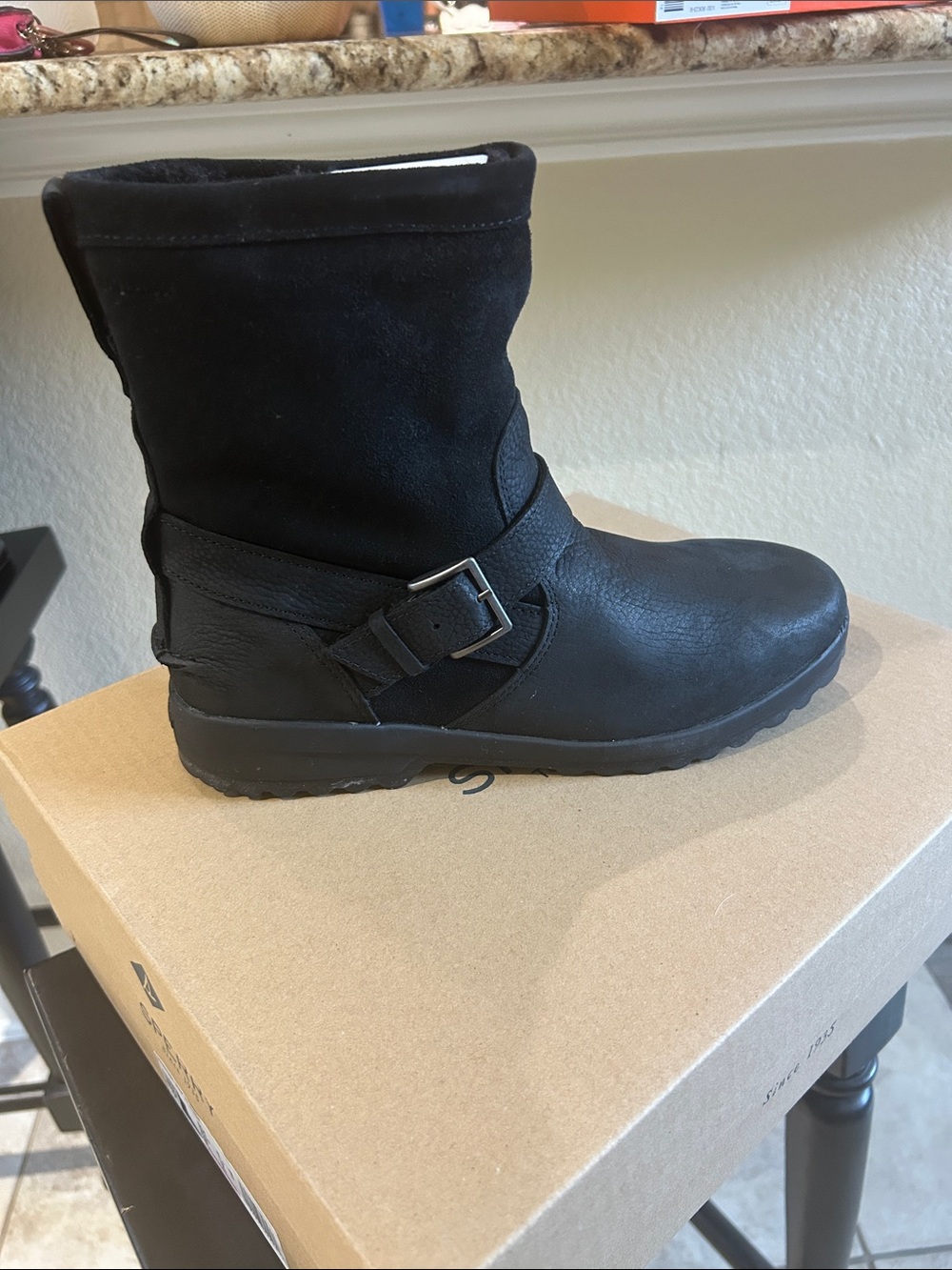 NWT Sperry Black Women's Mid-Calf Buckle Boot 8